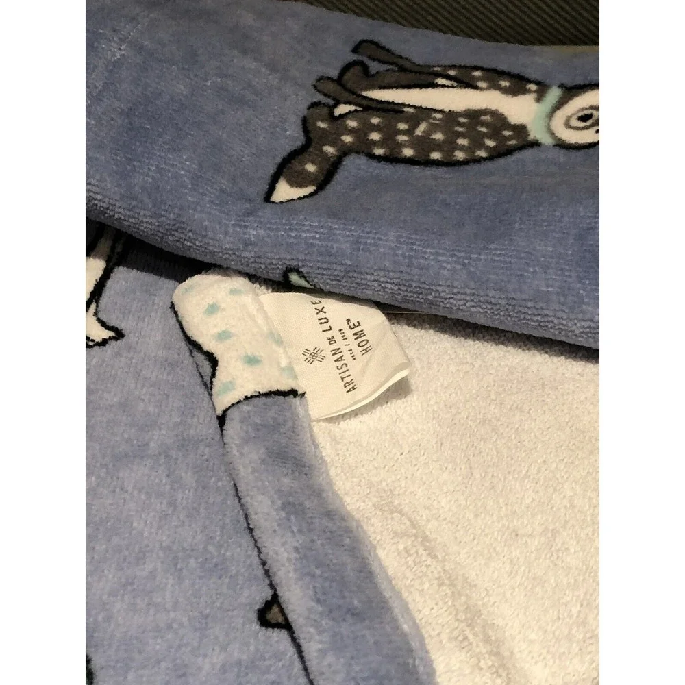 ARTISAN de LUXE HOME 2 Hand Towels & 2 Washcloths Cute Dog Print Blue Cotton New